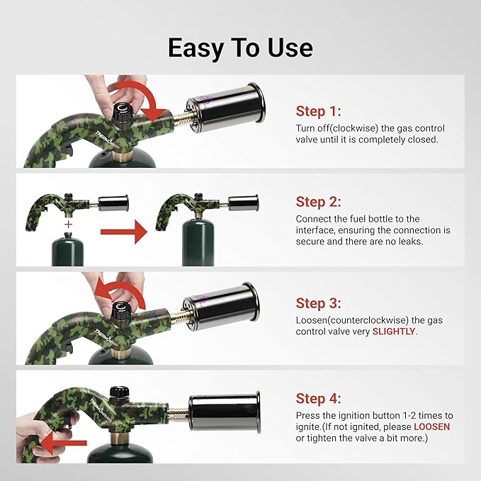 ThermoMaven Propane Torch Lighter, Cooking Torch Gun, Charcoal Lighter, Flame Thrower Adjustable Kitchen Food Torch Head, Blow Torch for Grill, Sous Vide, BBQ, Gas Welding Kit (Gas Tank Not Included)