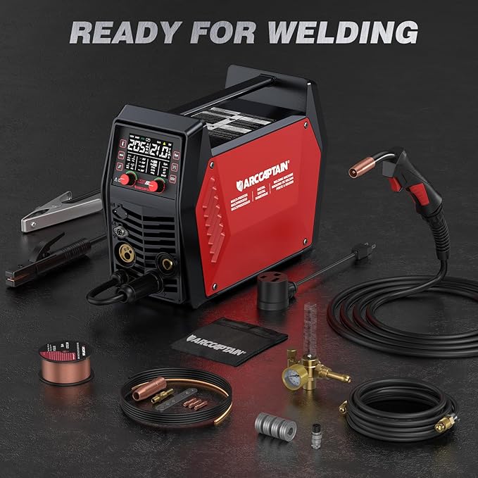 ARCCAPTAIN iControl MIG205 Pro MIG Welder 205A 120V 240V Gas MIG/Gasless Flux MIG/MMA Stick/Lift TIG/Spot Welding/Spool Gun Aluminum Welding Machine, 6 in 1 Professional Welder Machine, APP Control