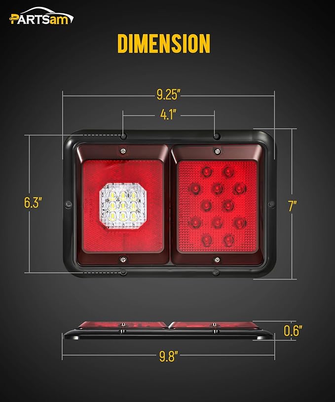 Partsam 2Pcs Double Led Trailer Tail Lights with Horizontal Mount Dual Stop Turn Tail Backup Reverse Lights 33 LED, Surface Mount RV Double Led Taillights, RV Double Led Tail Lights, Black Base