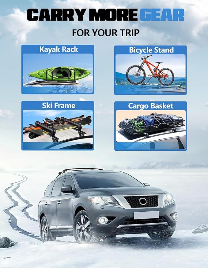 FengYu 300lb Lockable Roof Rack Cross Bars Compatible with 2013-2021 Nissan Pathfinder & 2014 Pathfinder Hybrid with Raised Side Rails, Heavy Duty Aluminum Roof Rails Crossbars