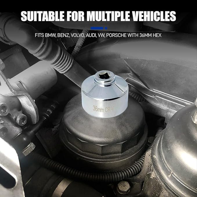 36mm Oil Filter Socket Wrench, Oil Filter Removal Tool for Ford F250, BMW, Mini, Volvo, Audi, VW, Porsche Vehicles Oil Change Kit