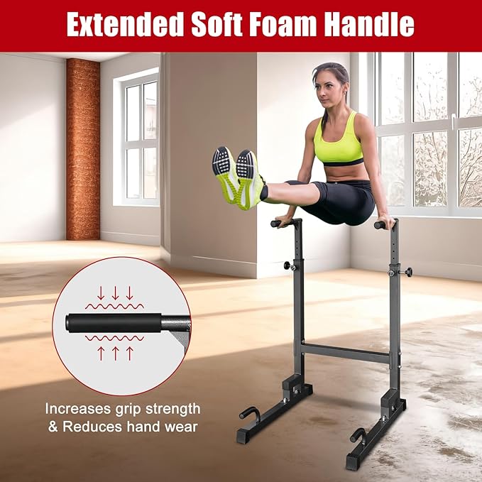 Dip Stand, Pull Up Bar Station, Power Tower, Heavy Duty Parallel Bar for Tricep Dips, Pull-Ups, Push-Ups, L-Sits