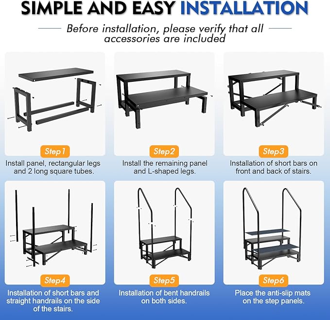 2-Step RV Steps with Dual Handrails, Heavy-Duty Mobile Home Ladder Portable Stairs for RV, Hot Tub, Outdoor Porches with Non-Slip Mats