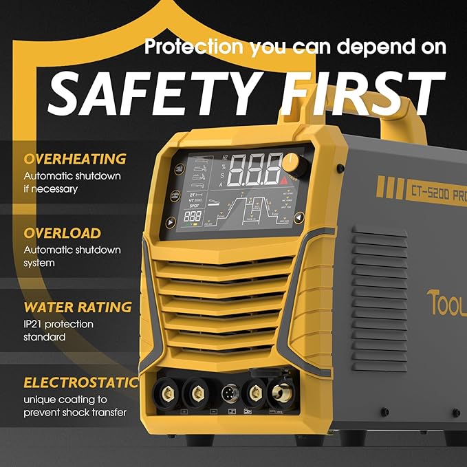 TOOLIOM Cut/TIG/Stick 3 in 1 Portable Welding Machine: 50A Air Plasma Cutter, 200A TIG Welder, 180A Stick Welder, with Dual Voltage 110&220V