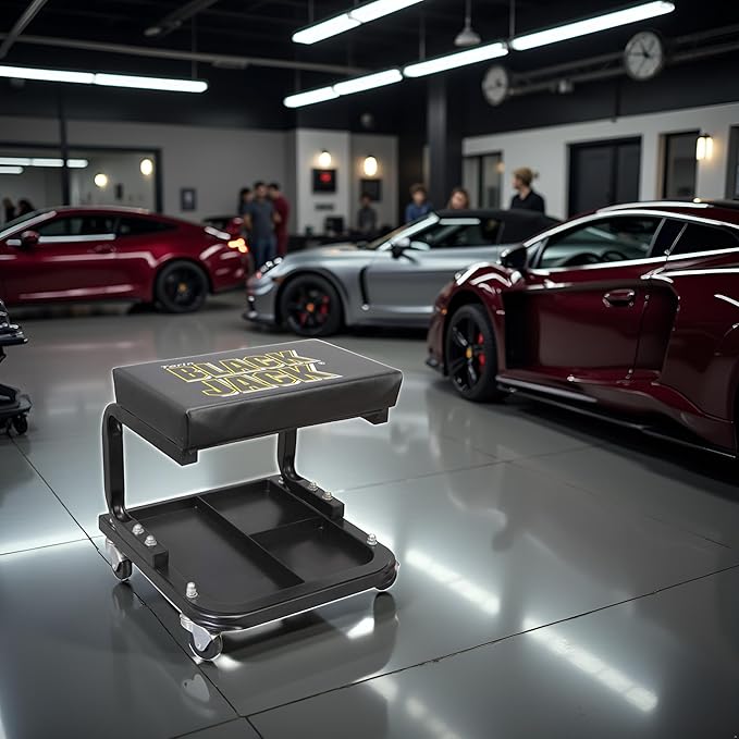 Torin 250lb Rolling Automotive Creeper Garage/Shop Seat: Padded Mechanic Stool with Tool Large Tray Suitable for garages, Repair Shops,Black