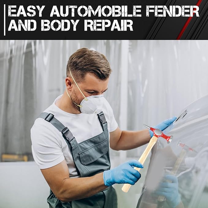 C&T 9 Piece Heavy Auto Body Repair Tool Hammer Dolly Set, Car Body Repair Tool Kit with Carrying Case, Hickory Handles,Fender Repair kit