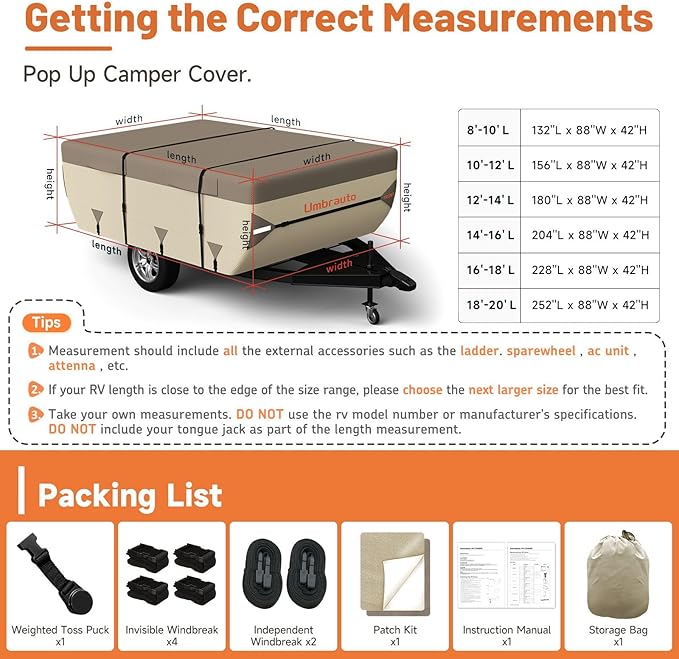 Umbrauto Pop Up Camper Cover for 18'-20' Folding Tent Trailer – 7-Layer Top, 3-Layer Side, Waterproof, Windproof, Sun-Resistant, Heavy-Duty Cover for All-Weather Protection