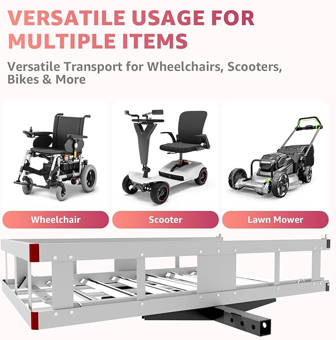 52 x 30 x 9 inch Aluminum Hitch Cargo Carrier, Trailer Cargo Carrier Mount with Adjustable Ramp, 2" Hitch Receiver, 1000lbs Capacity for Wheelchair SUV Truck Pickup Camping Cars