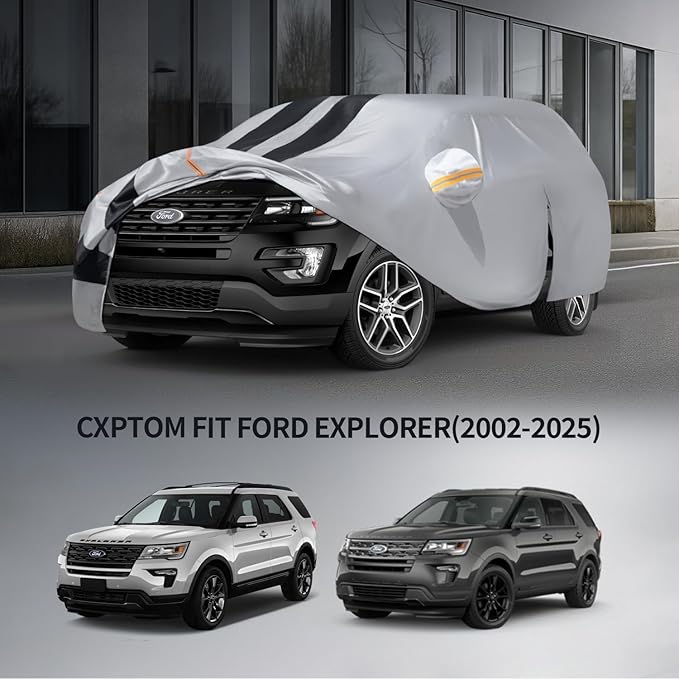 10 Layers Sedan Car Cover Custom Fit for Ford Explorer(2002-2025), 100% Waterproof All Weather for Automobiles, Gift with Towel, Heavy Duty Car Covers for Rain Sun UV Protection with Door Zipper.