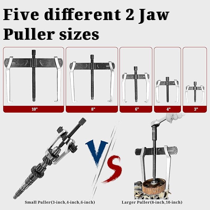 BILITOOLS 8" 2-Jaw Gear Puller, Internal External for Removal of Pulleys Flywheels Bearings & Gears