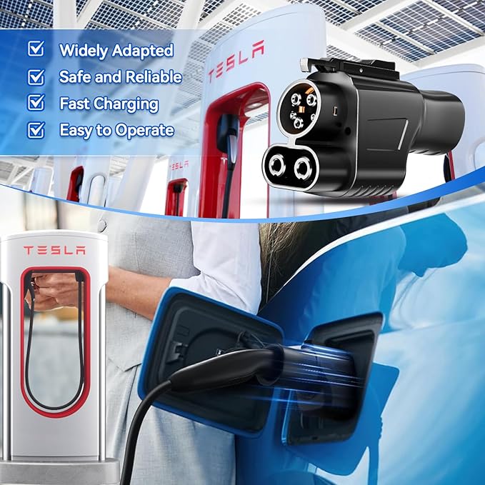 Tesla Fast Supercharger Adapter, NACS to CCS1 Charging Adapter, Max 500A 1000V for Ford, Rivian, GM,Volvo, Polestar, Electric Vehicle, Compatible with V3 V4 Tesla Station