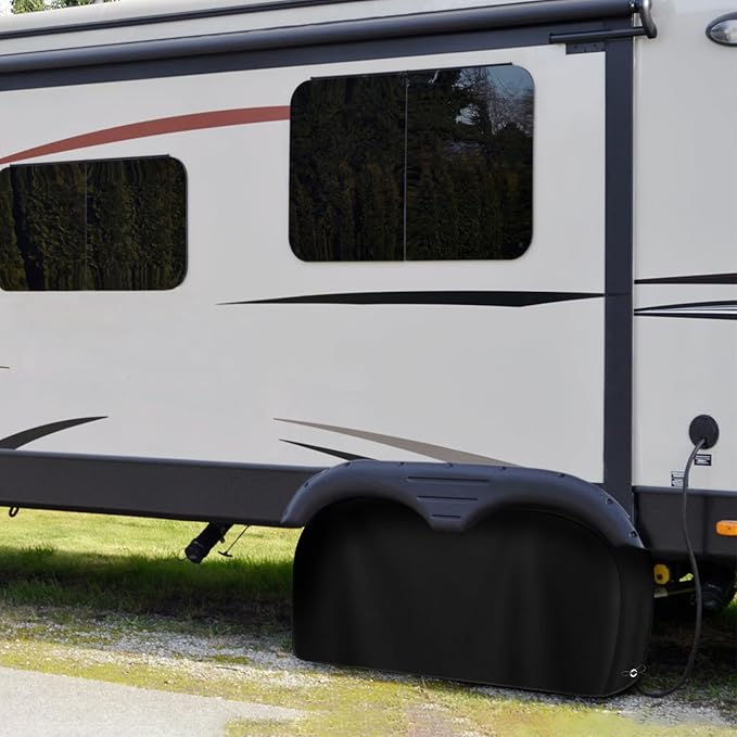 RV Tire Covers, Dual Axle Wheel Cover (2 Pack),Black Waterproof Anti-UV Tire Coversfor RV/Truck/Trailer (2, 27"-30")