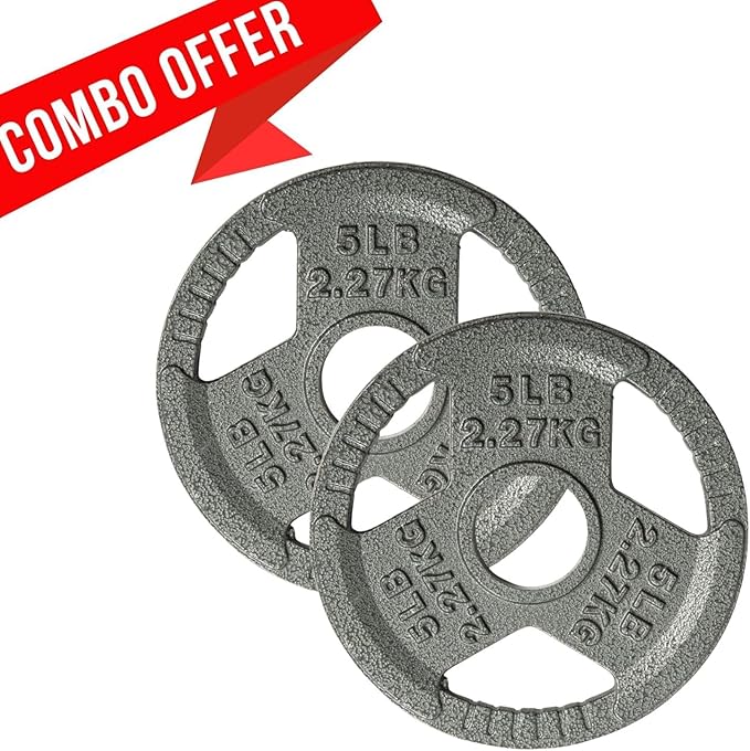 Yes4All Tri-Grip Handles Cast Iron Olympic Weight Plates, 2-Inch Weight Plates for Weight Lifting with Smooth and Durable Finish, Suitable for Strength Training Exercises (Single, Pair and Set)
