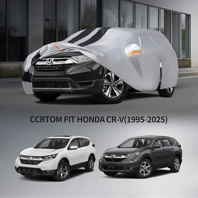 10 Layers Sedan Car Cover Custom Fit for Honda CR-V(1995-2025), 100% Waterproof All Weather for Automobiles, Gift with Towel, Heavy Duty Car Covers for Rain Sun UV Protection with Door Zipper.