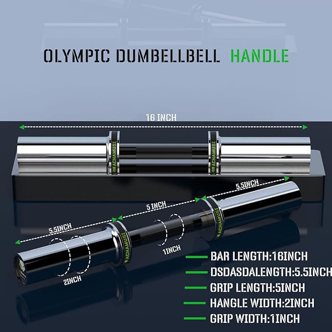 16" Olympic Dumbbell Handle Pair - Solid Adjustable Dumbbell Bars With Spring Collars 2'' Can Load(150LB/350LB), Suitable For Home Gym Exercise
