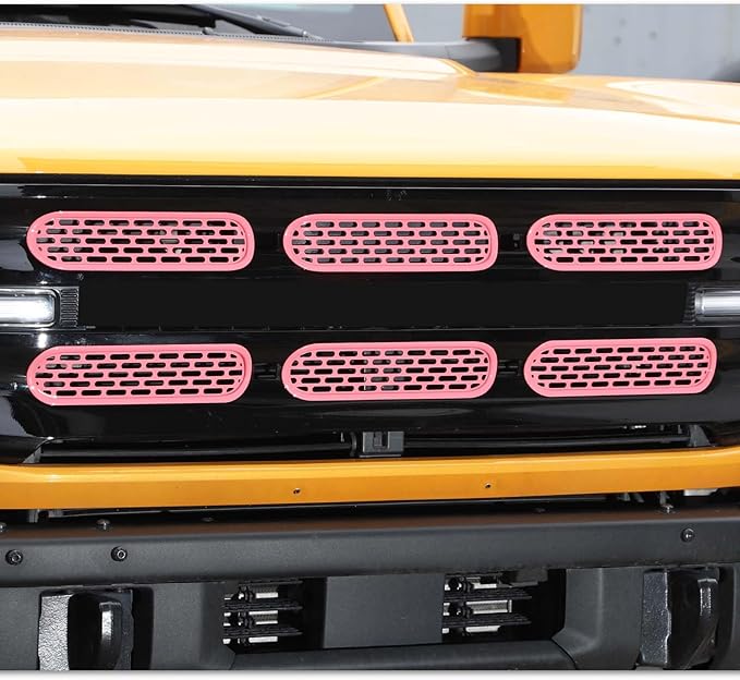 Front Grill Mesh Grille Inserts Cover Frame Trims Kit 6Pcs Fit for Ford Bronco 2021-2024 2/4 Door Exterior Accessories (Pink)