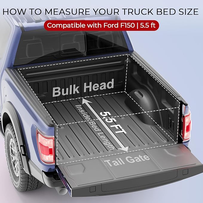 FRP Tonneau Cover Truck Bed for Ford F150 5.5 FT Bed (67.1") 2015-2025, Hard Tri Fold Heavy-Duty Locking Drill-Free Install Dustproof Waterproof Fiberglass Anti-Theft Security 5.5FT