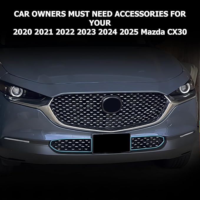 LUWU Front Grill Mesh Compatible With 2020-2025 2026 Mazda CX-30 Front Mesh Grill Inserts Trims Front Mesh Grille Cover Guard for 2025 2026 Mazda CX30 Car Exterior Accessories ABS Material 2PCS