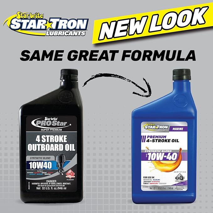 STAR BRITE Star Tron Premium 4 Stroke Marine Oil - 10W-40 Synthetic Blend Engine Oil for Outboards, Gasoline Inboards & Stern Drives - NMMA FC-W Certified, 32 OZ (028232)