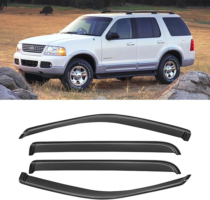 Window Rain Guards for 2002-2010 Ford Explorer/Mercury Mountaineer, Window Visor Guard Vent Wind Shade Deflector Rain Shield Protector Sun Visor for 2003-2010 Lincoln Aviator, Outside-Mount, 4PCS