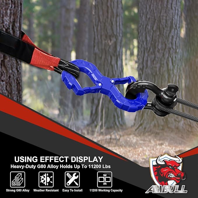 3/8 Tow Hook, Winch Hook for Off-Road Recovery, Towing Shackle 33000 Lbs, G80 Heavy Duty Strength Integrated Winch Quick Shackle, Blue