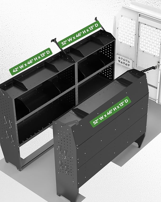 StarONE Cargo Van Shelving Storage Fit for Ford Transit,GMC,Chevy Express,NV,Promaster,Sprinter and Metris w/Hooks,Black,Steel,42" W x 46" H x 13" D