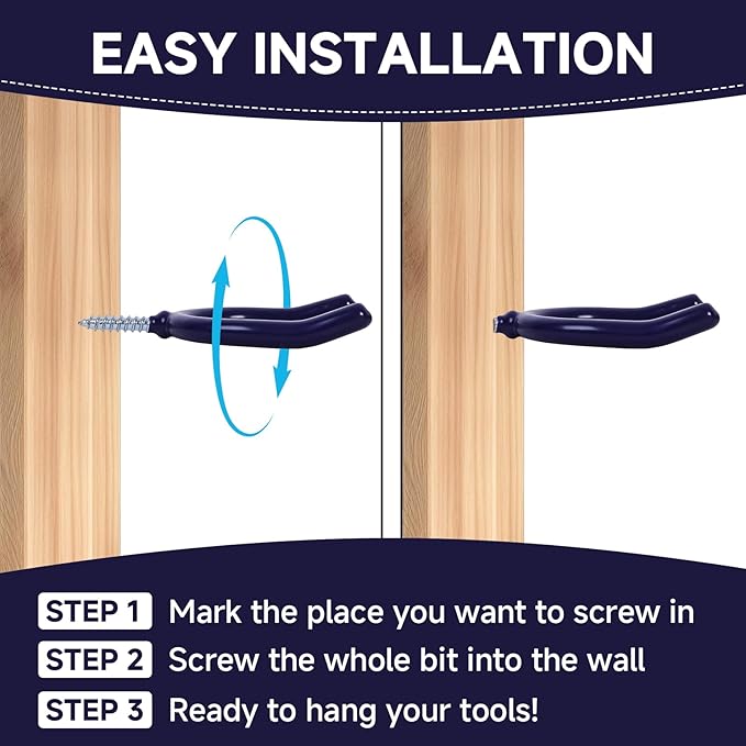 12 Pack Garage Storage System Steel U Hooks with Anti-Slip Coating Home Improvement and Organization Screw in Hooks Easy Wall Mounting Heavy Duty Bike and Ladder (Blue, 12 Pack)