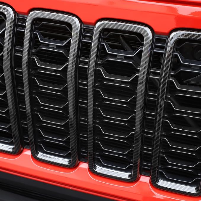 Front Grill Insert+ Headlight Bezels Cover Kit Compatible with 2024-2025+ Jeep Wrangler JL JLU & Gladiator JT, Not Fit for JL Sport & Sports(Carbon Fiber,Style A)