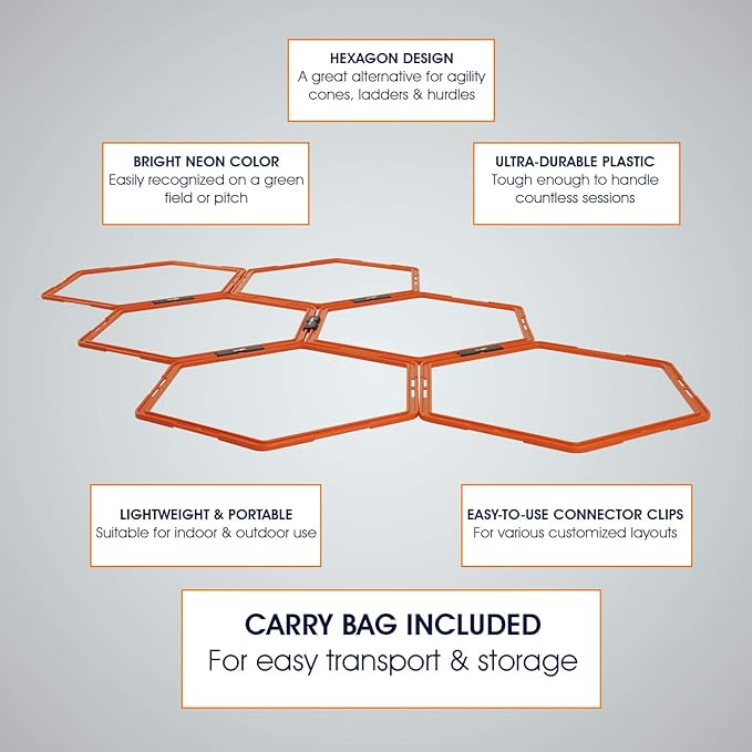 Yes4All Hex Agility Rings/Speed Rings with Carrying Bag – Hexagon Rings, Agility Hurdles for Agility Footwork Training