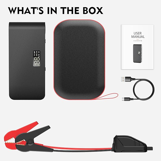 BOOKOO Car Battery Jump Starter 4000A,16000mAh Portable Battery Jumper Cables for Car 8L Gas | 7L Diesel Engines,Jump Box with USB QC 3.0 | PD 18W Fast Charging,3 LED Modes with SOS for Emergency Use