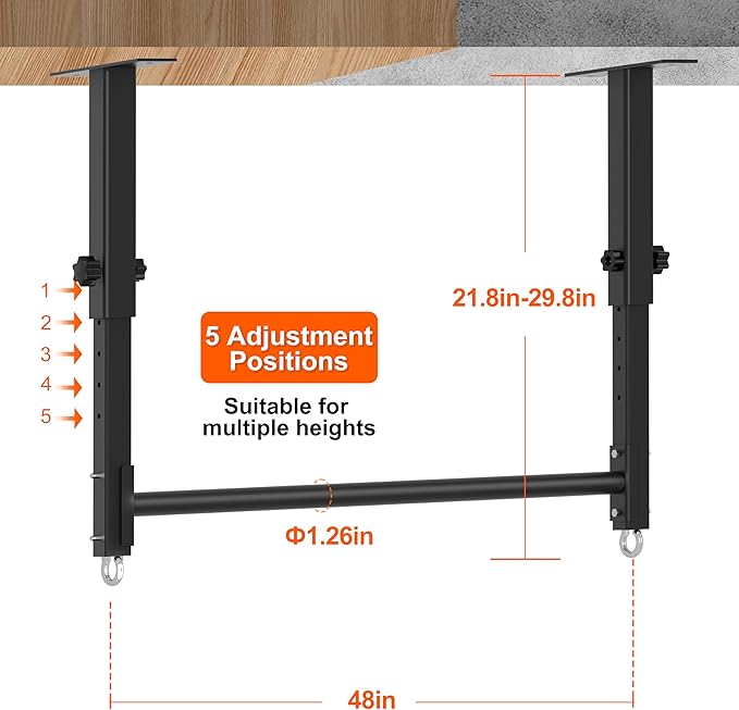 48" Ceiling Mount Pull Up Bar, Heavy Duty Multi-Grip Rafter Chin Up Bar for Garage/Basement/Backyard Ceiling Beam, Adjustable Height&Supports to 650 Lbs