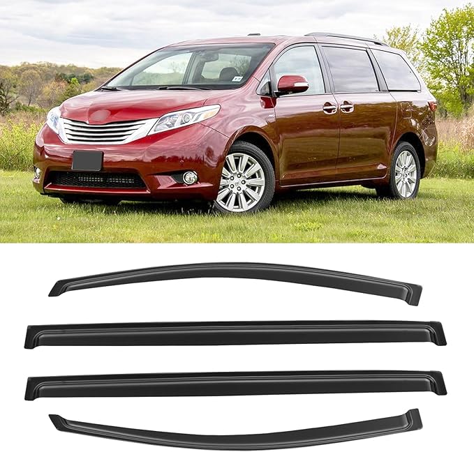 Window Rain Guards for 2011-2020 Toyota Sienna, Window Visor Guard Vent Wind Shade Deflector Rain Shield Protector Sun for 11-20 Sienna 2012 2013 2014 2015 2016 2017 2018 2019, Outside-Mount, 4PCS