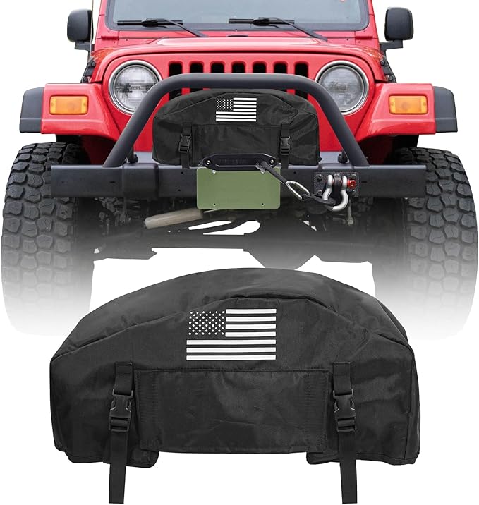 GEVINFA Winch Cover, 2025 Latest Flag Waterproof Dust-Proof Winch Protective Cover, Indoor & Outdoor Winch Accessories for 8000-13500 lbs Electric Winches With Adjustable UV Resistant Cover