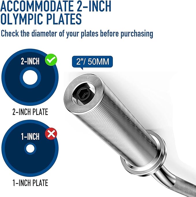 Olympic EZ Curl Barbell Bar, 47” Strength Training EZ Bar for Weight Lifting,Hip Thrusts,Biceps, triceps, Back/Leg Muscle Exercise,Chrome Curling Bar for 2 Inch Weight Plates,with 2 Spring Collars(500LBS)