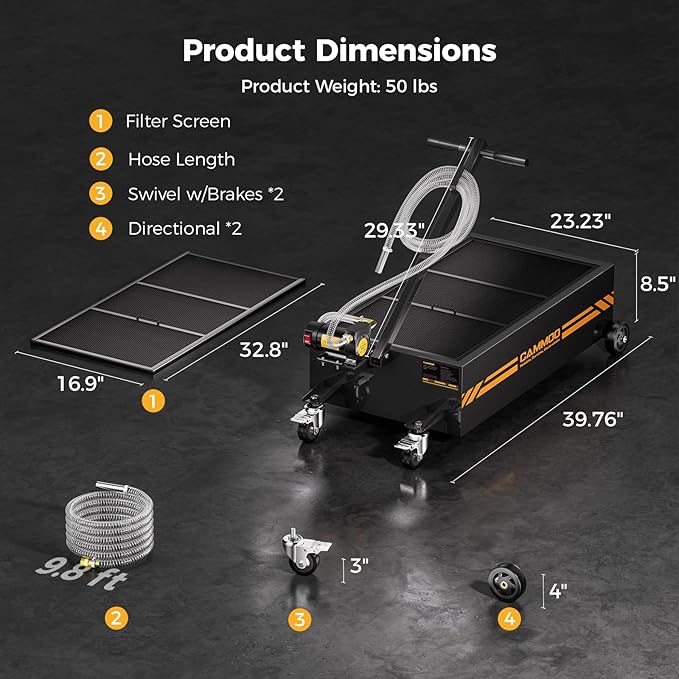 25 Gal Electric Oil Drain Pan, 110V High-Flow Pump, 9.8 FT Hose, 200 W Motor, 2 Locking Swivel Casters and 2 Directional Wheels Stable, Folding Handle, Heavy-Duty for Trucks, RVs, SUVs, Black