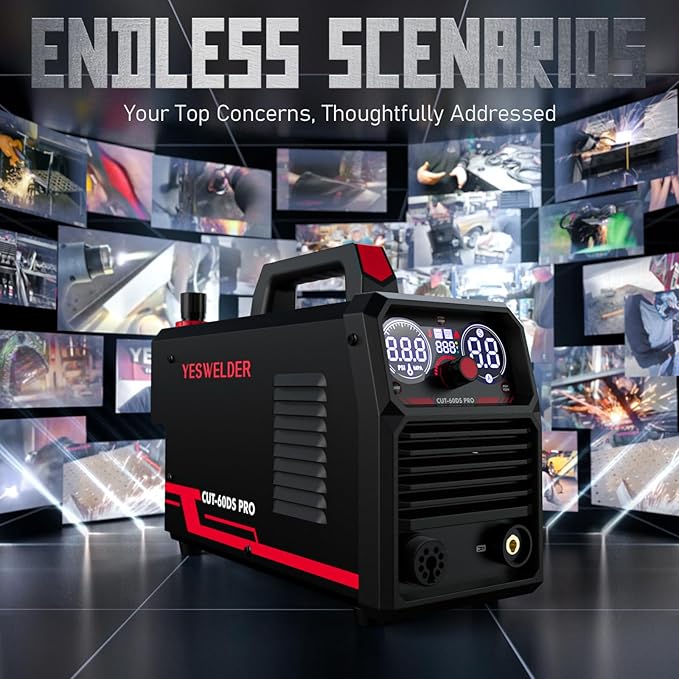 YESWELDER Plasma Cutter 60Amp Non-High Frequency Non-Touch Pilot Arc, Digital Display DC Inverter 110/220V Dual Voltage Blowback Plasma Cutting Machine CUT-60DS PRO