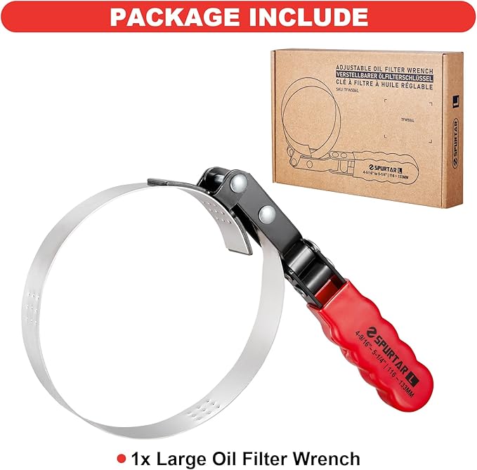 Spurtar Large Oil Filter Wrench, Swivel Oil Filter Removal Tool, Fits Filters 4-9/16" to 5-1/4" (116-133mm) for 4S Shop Auto Repair Mechanic DIY Generator Small Engine