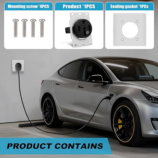 NEMA 14-50R Outlet 50 Amp EV Charging with Stainless Steel Wall Plate Receptacle 125/250V 3-Pole 4-Wire for Electric Vehicles Charging, RVs, Welders and Large Appliance
