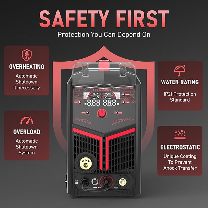 YESWELDER 200Amp Aluminum MIG Welder YWM-200, 110/220V Dual Voltages MIG Flux Cord Stick Lift TIG Multi Proces MIG Welding Machine,Spool Gun Compatible