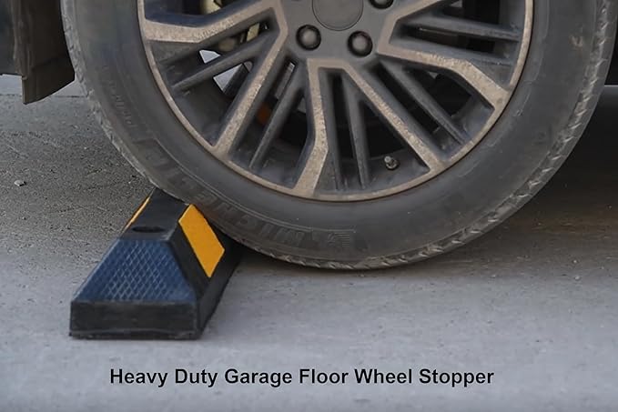 OrangeStar 72" Rubber Parking Curb, Heavy Duty Garage Floor Wheel Stopper w/Yellow Reflective Stripe for Car, Truck, Trailer, 2 Pack