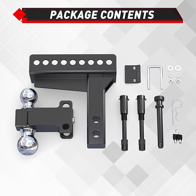 TYT Adjustable Truck Trailer Hitch for 2.5 inch Receiver, 6" Drop/Rise Tow Hitch with Dual Balls (2" & 2-5/16"), 22,000 lbs GTW, 2,200 lbs TW, Includes Two Pin Locks & Hitch Tightener