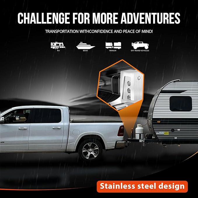 Adjustable Trailer Hitch (Fits 2-Inch Receiver) - Aluminum Tow Hitch with 6-Inch Drop/Rise for Truck (12,500 LBS GTW) - Double Anti-Theft Locking Hitch Pins (Silver, 2.0inch-6Drop-Tri Ball)