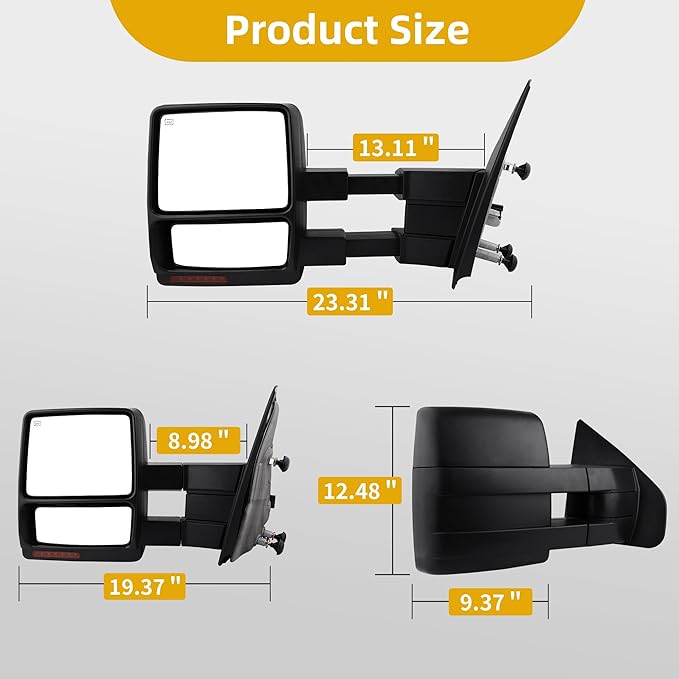 DWVO Side Towing Mirrors Compatible with 2004 2005 2006 Ford F-150 F150 Series Pickup, Power Heated, Turn Signal, Manual Folding, Manual Telescoping, Pair Set