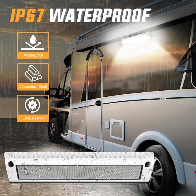 Nilight RV Exterior Lights 13 Inch Porch Light 1PC Flood Beam 12V 24V LED Scene Cargo Lighting White Aluminum Housing for RVs Trailers Travel Campers 5th Wheels Motorhome SUV Truck