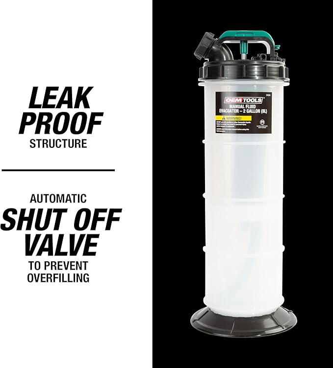OEMTOOLS 24936 Manual Fluid Extractor Pump, 2 Gallon (8L) Oil Extractor Pump Capacity, Use for Oil, Coolant, and Transmission Fluid, 2 Dipstick Adapters, 5ft Hose