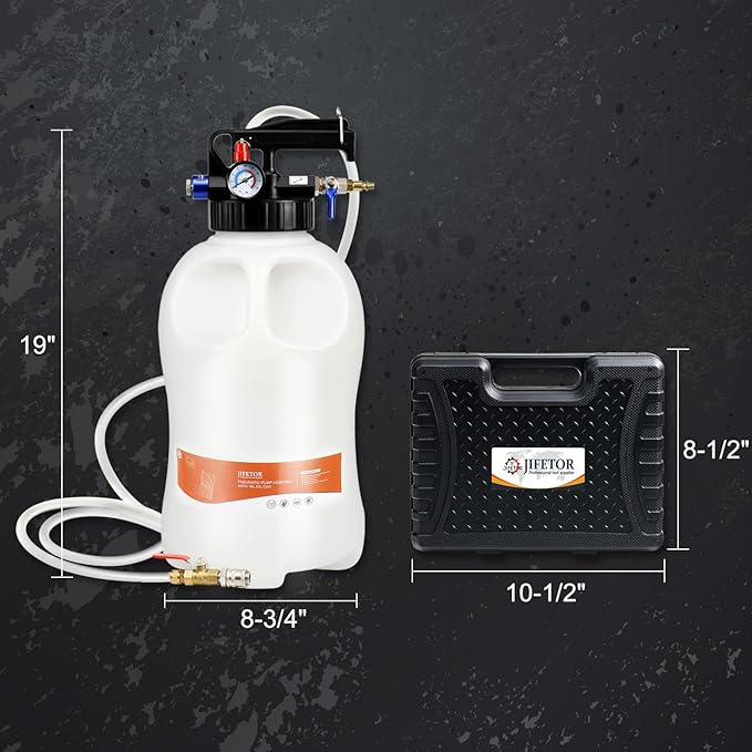 JIFETOR Transmission Fluid Pump Pneumatic Extractor and Dispenser Tool Kit, 10L ATF Fill and Evacuator Oil Can Set with 15PCS ATF Adapters 3PCS 1M Hose for Gear Oil Garage and Shop Fluid Transfer