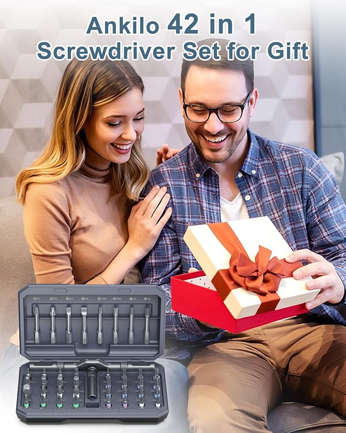 Upgraded 42 in 1 Magnetic Screwdriver Set, Ankilo DIY Ratchet Screwdriver Set, Multi Bit Magnetic Drive with 40 PCS Portable Repair Tool Kit for Home, Bike, Repairs - for Christmas Gifts (Grey)