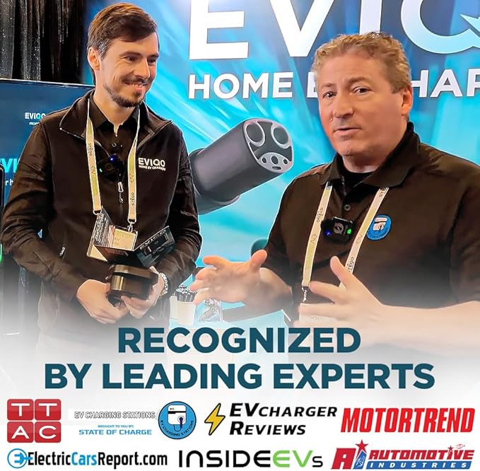 EVIQO EV Charger Level 2 48 Amp - Level 2 EV Charger Hardwired, 240V Electric Vehicle Charging Stations, J1772 Chargers 11.5kW, Wall EV Chargers for Home, EVSE EV Charging Station 25' Cord - Gen 2