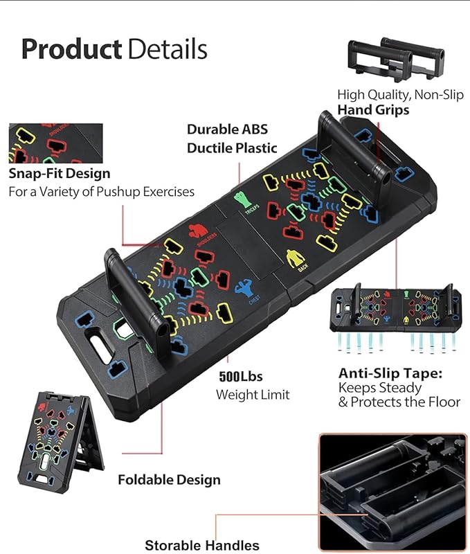 Solid Push Up Board,Home Gym,16 in 1 Home Workout Equipment Multi-Functional Push Up Stands System Fitness Floor Chest Muscle Exercise Professional Equipment Burn Fat Strength Training Arm Men & Women