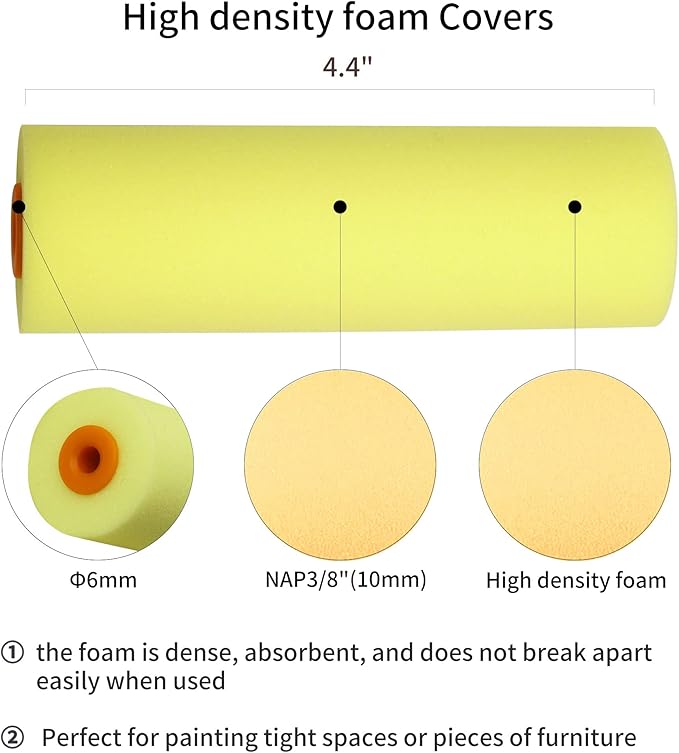 Voomey 4 Inch Foam Paint Roller, High Density Flat Head Foam Mini Paint Roller(Pack of 24), Home Painting Supplies,Paint Edger Tool for Walls,Suitable for Kitchen Cabinets, Doors, Tables, Etc